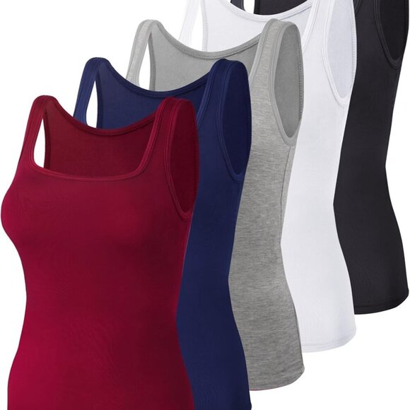 Brand New Women's Square Neck Tank Tops - 5 Pack, Multiple Colors, Various Sizes - Picture 1 of 6